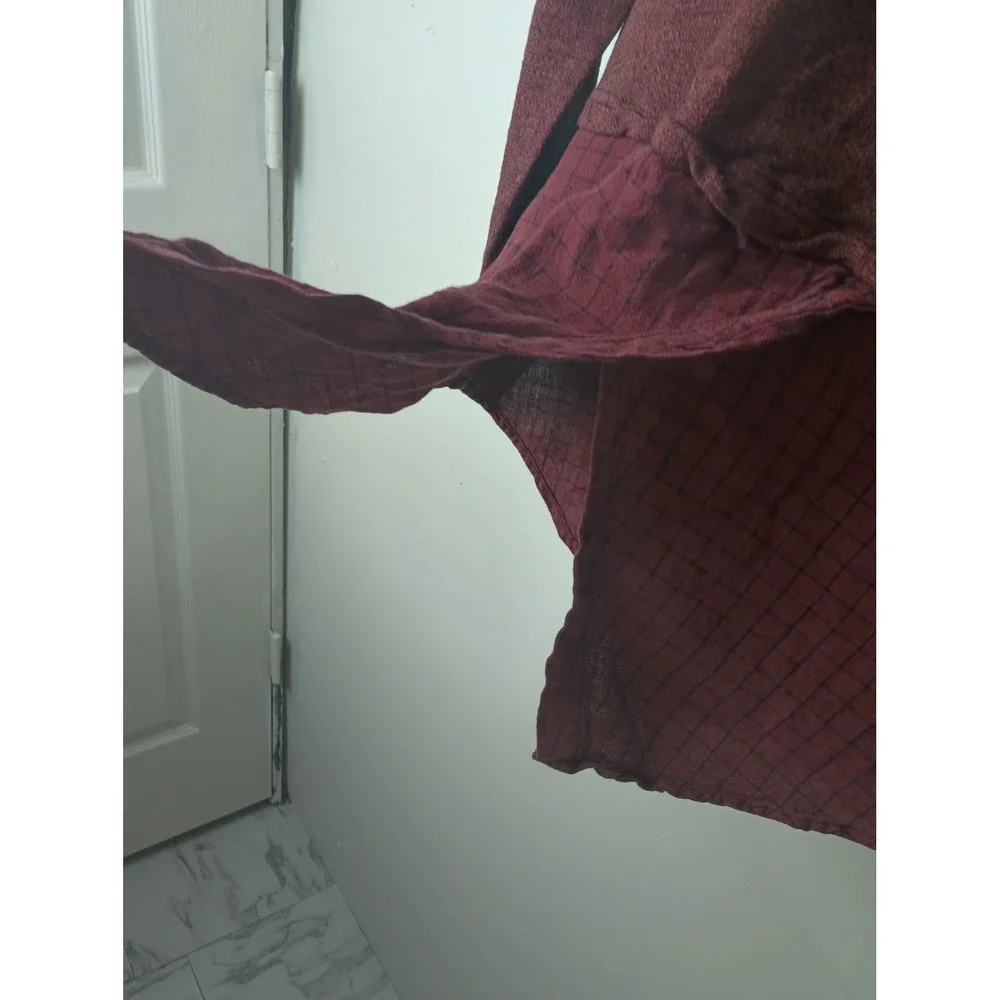 Cut Loose Womens Burgundy Lagenlook Mixed Media Linen Hem Top Size M 0227876 - Picture 3 of 6